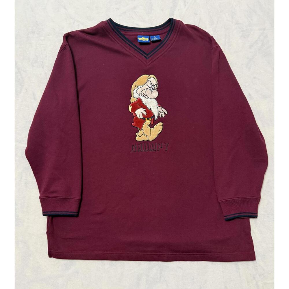Vintage Disney Grumpy Shirt Mens L Burgundy Embroidered Pullover Snow White 90s